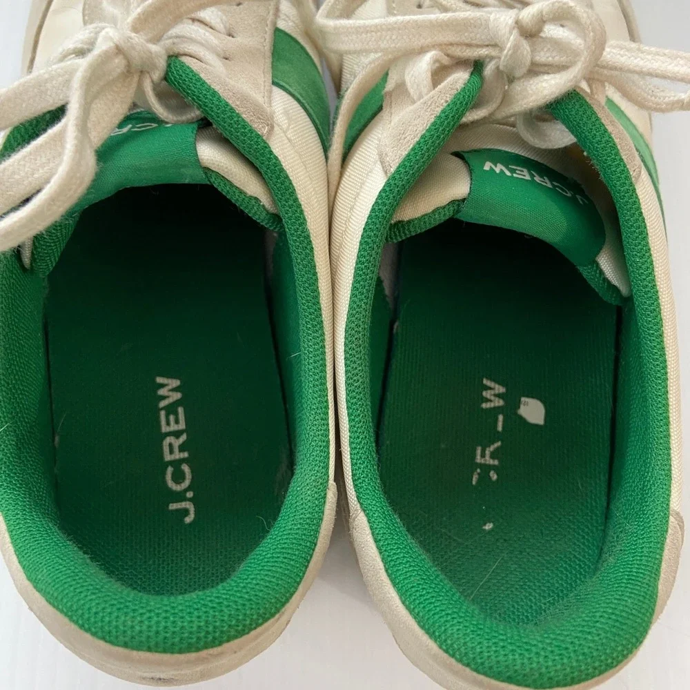 J Crew Lace Up Low Top Sneakers‎ Mountain White Kelly Green Womens 8.5